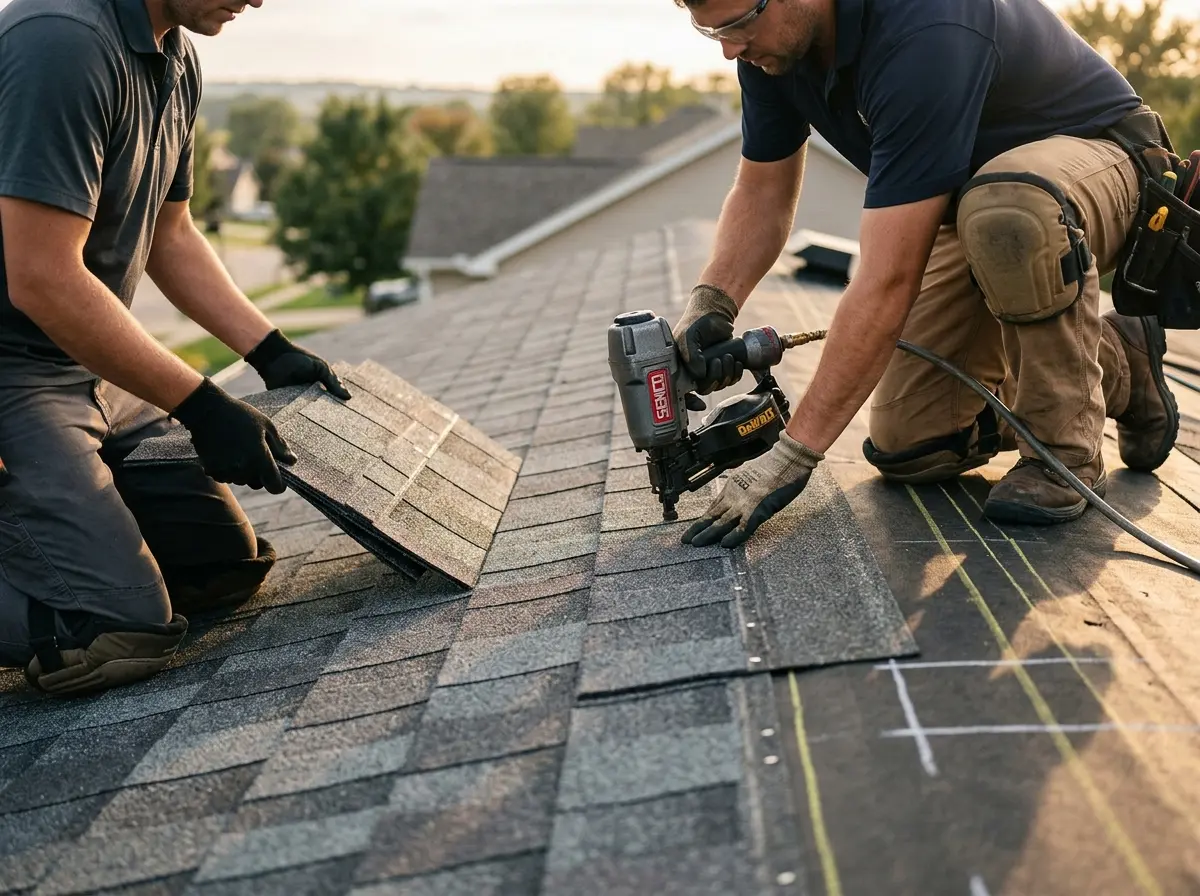 Professional roofer working on a residential roof in Marbletown